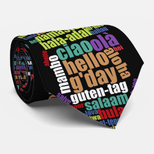Colourful Hello in Many Languages Word Cloud Tie