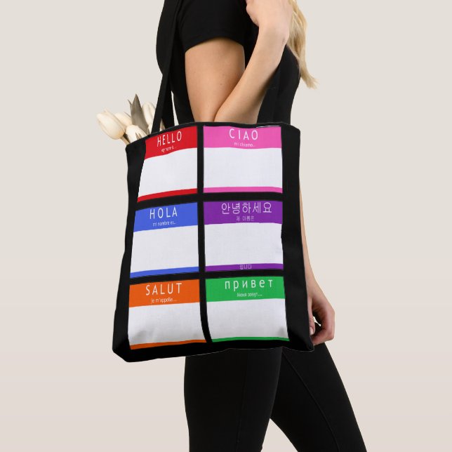 Colourful Hello My Name Is Tote Bag (Close Up)