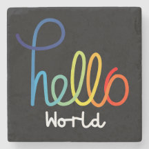 Colourful Hello World Stone Coaster
