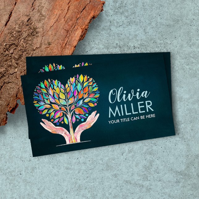 Colourful Helping Hands Heart Tree Mosaic Business Card (Creator Uploaded)