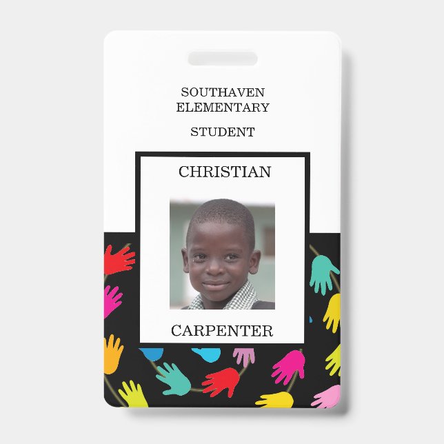 Colourful Helping Hands Student School Photo Badge (Front)