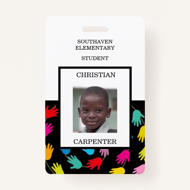 Colourful Helping Hands Student School Photo Badge (Front)