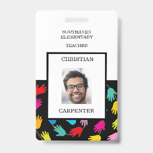 Colourful Helping Hands Teacher School Photo Badge