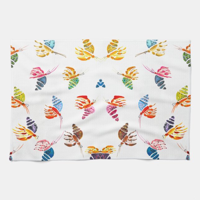 Colourful Hermit Crabs Beach House Kitchen Towel (Horizontal)
