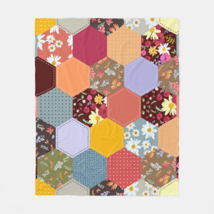 Colourful Hexagon Flowers Quilting Design Fleece Blanket