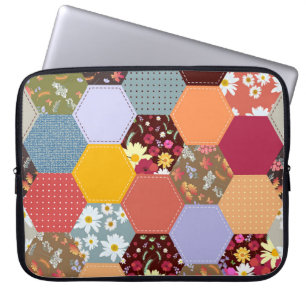 Colourful Hexagon Flowers Quilting Design Laptop Sleeve
