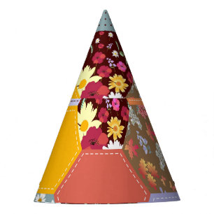 Colourful Hexagon Flowers Quilting Design Party Hat