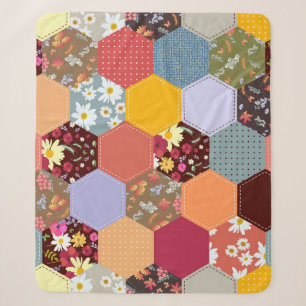 Colourful Hexagon Flowers Quilting Design Sherpa Blanket