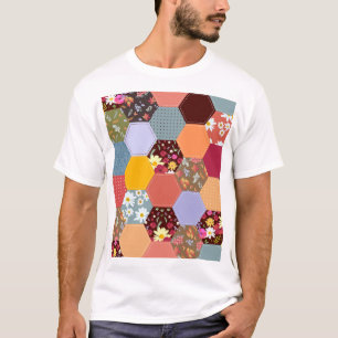 Colourful Hexagon Flowers Quilting Design T-Shirt
