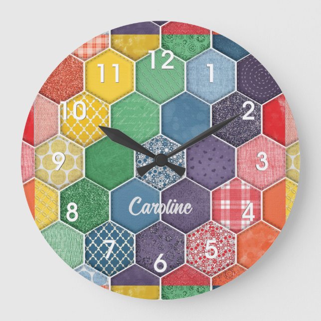 Colourful Hexagon Quilt Patch Wall Clock (Front)