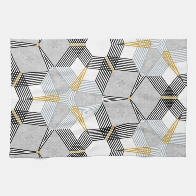 Colourful hexagon square: geometric kaleidoscope. kitchen towel (Horizontal)