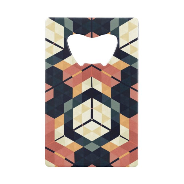 Colourful Hexagon Square Geometric Pattern Credit Card Bottle Opener (Front)