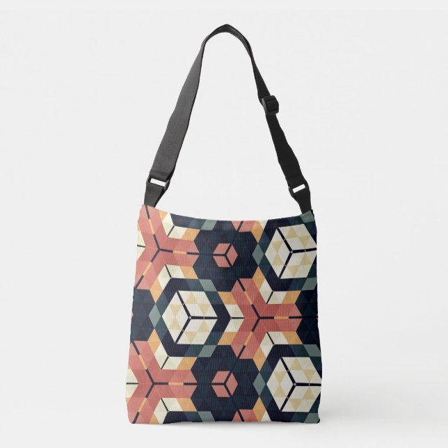 Colourful Hexagon Square Geometric Pattern Crossbody Bag (Front)