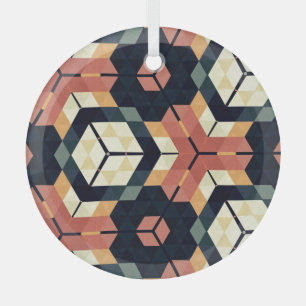 Colourful Hexagon Square Geometric Pattern Glass Ornament