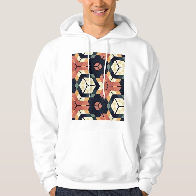 Colourful Hexagon Square Geometric Pattern Hoodie (Front)