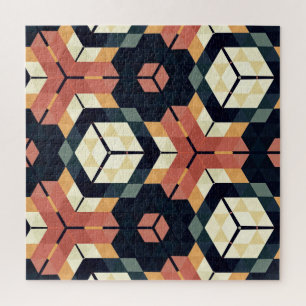 Colourful Hexagon Square Geometric Pattern Jigsaw Puzzle