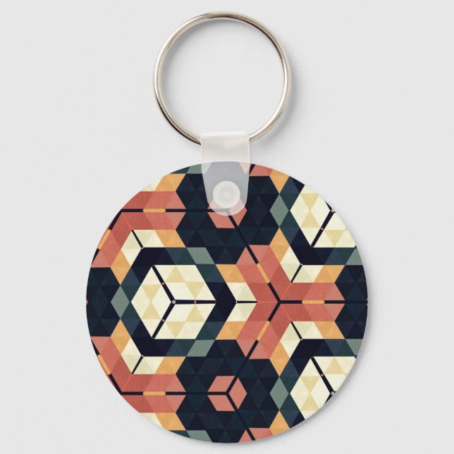 Colourful Hexagon Square Geometric Pattern Keychain (Front)