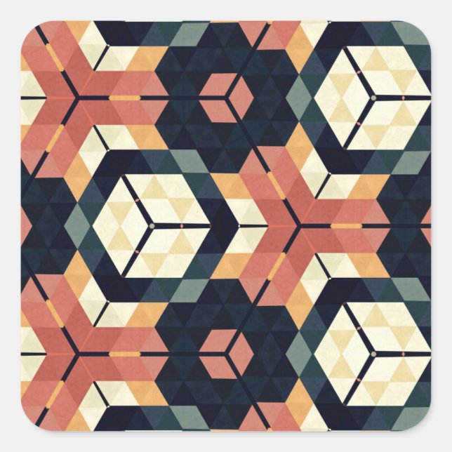 Colourful Hexagon Square Geometric Pattern Sticker (Front)