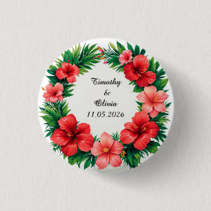 Colourful Hibiscus Floral Frame 1 Inch Round Button