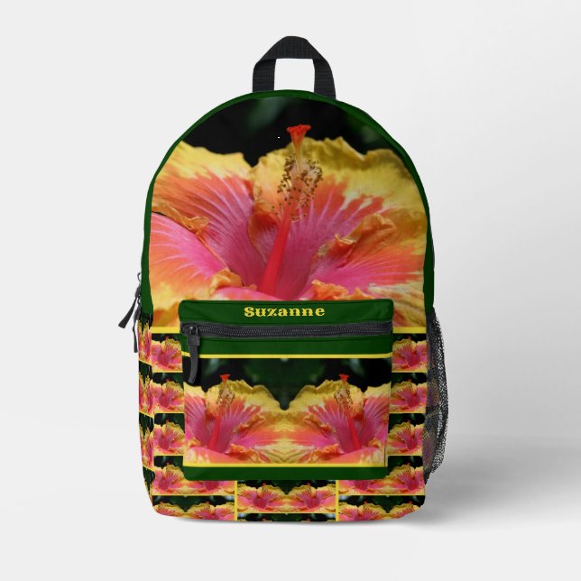 Colourful Hibiscus Flower Close Up Personalized Printed Backpack (Front)
