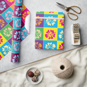 Colourful Hibiscus flower pattern design custom Wrapping Paper