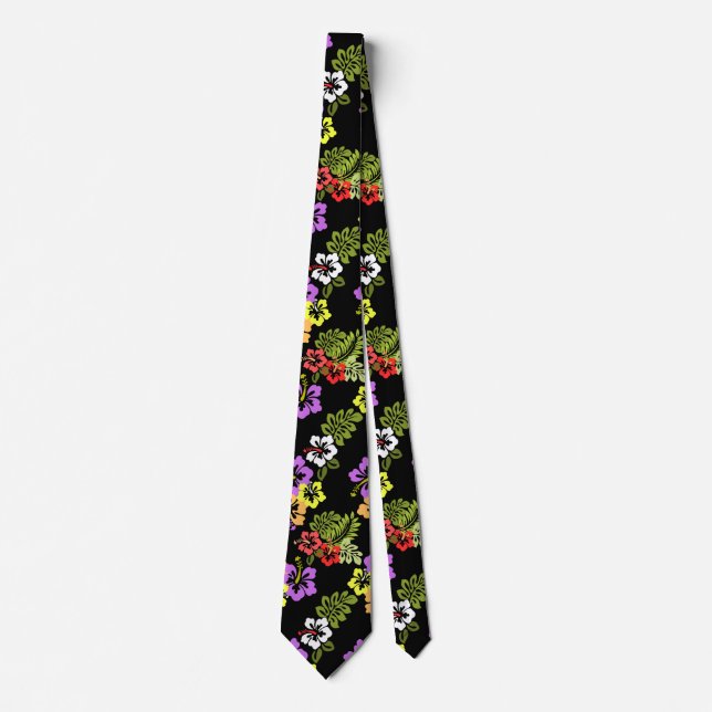 Colourful Hibiscus Flowers in Black Tie (Front)