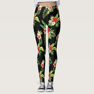 Colourful Hibiscus Flowers Seamless Pattern Leggings