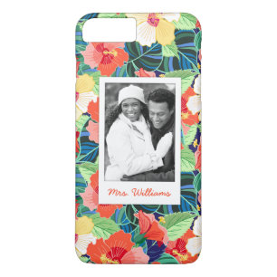 Colourful Hibiscus Pattern   Add Your Photo & Name iPhone 8 Plus/7 Plus Case