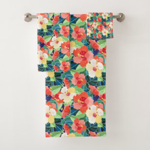 Colourful Hibiscus Pattern Bath Towel Set