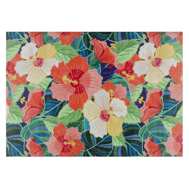 Colourful Hibiscus Pattern Cutting Board (Front)