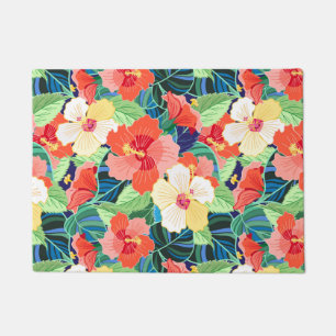 Colourful Hibiscus Pattern Doormat