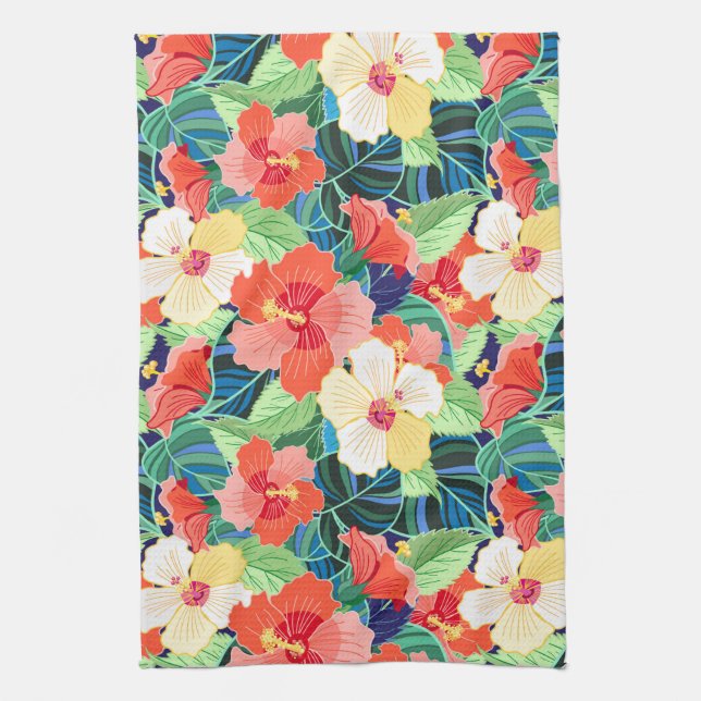 Colourful Hibiscus Pattern Kitchen Towel (Vertical)