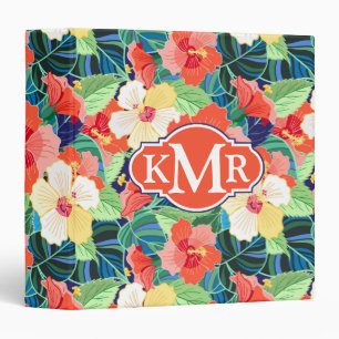 Colourful Hibiscus Pattern   Monogram Binder
