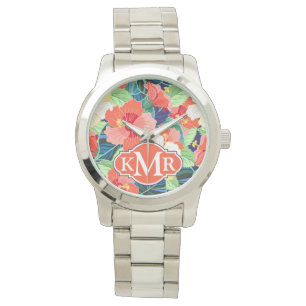 Colourful Hibiscus Pattern   Monogram Watch