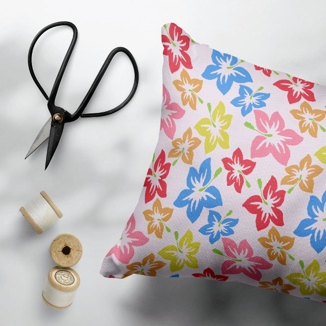 Colourful Hibiscus, Pattern Of Flowers Accent Pillow (Creator Uploaded)