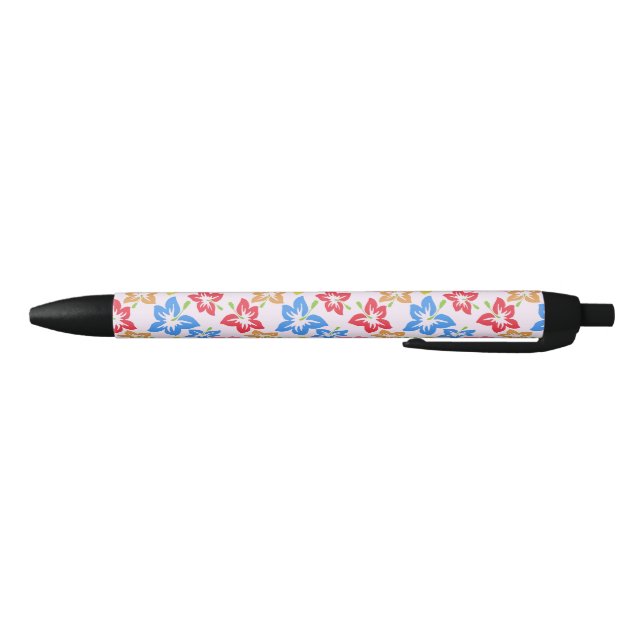 Colourful Hibiscus, Pattern Of Flowers Black Ink Pen (Bottom)
