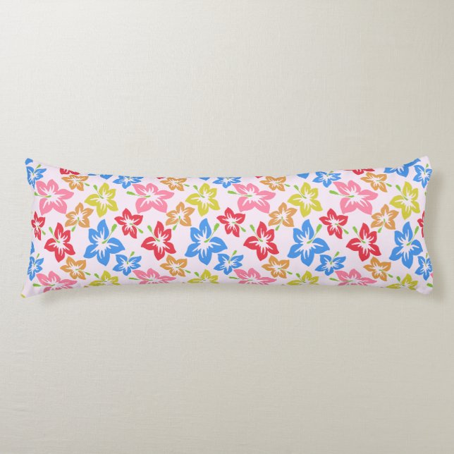 Colourful Hibiscus, Pattern Of Flowers Body Pillow (Front)