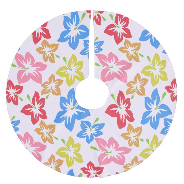 Colourful Hibiscus, Pattern Of Flowers Brushed Polyester Tree Skirt (Front)