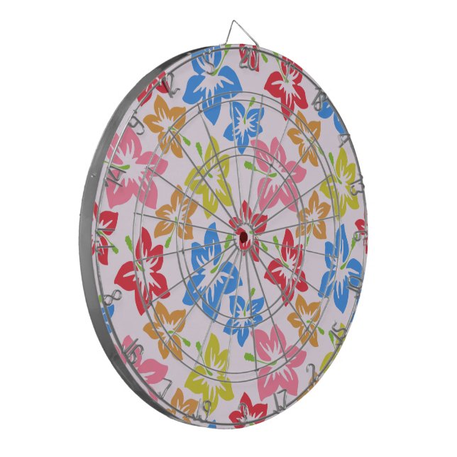 Colourful Hibiscus, Pattern Of Flowers Dartboard (Front Left)