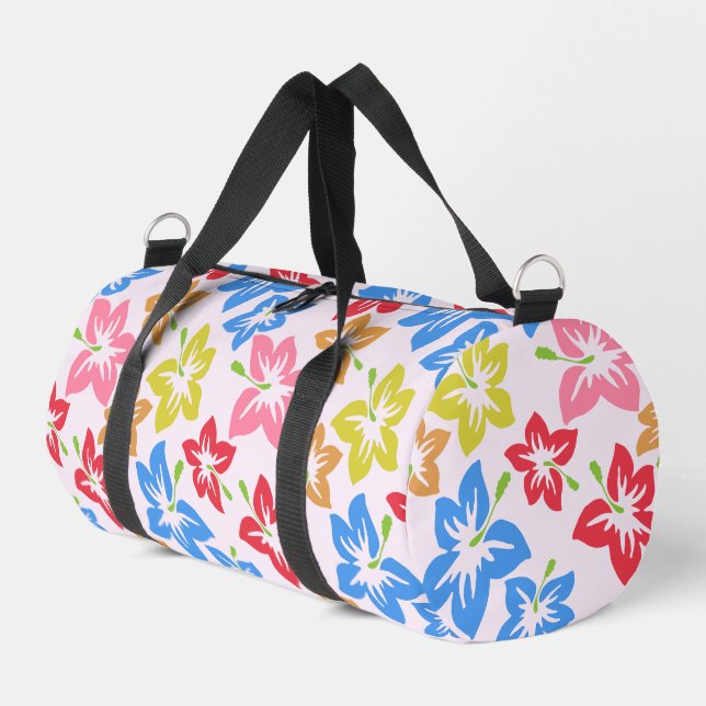 Colourful Hibiscus, Pattern Of Flowers Duffle Bag (Left Corner)
