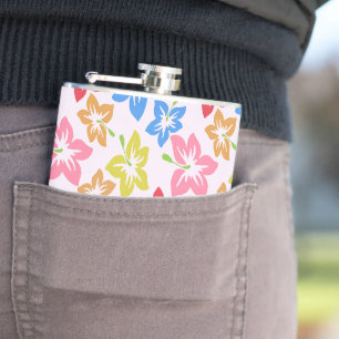 Colourful Hibiscus, Pattern Of Flowers Hip Flask