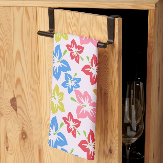 Colourful Hibiscus, Pattern Of Flowers Kitchen Towel (Thirds Fold)