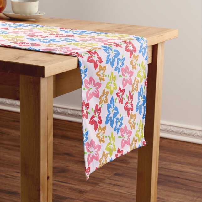 Colourful Hibiscus, Pattern Of Flowers Short Table Runner (In Situ)