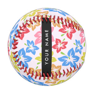 Colourful Hibiscus, Pattern Of Flowers, Your Name Baseball