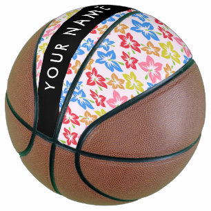 Colourful Hibiscus, Pattern Of Flowers, Your Name Basketball