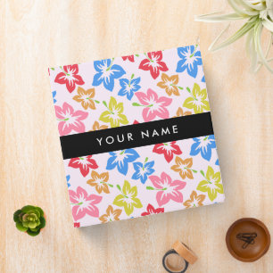 Colourful Hibiscus, Pattern Of Flowers, Your Name Binder