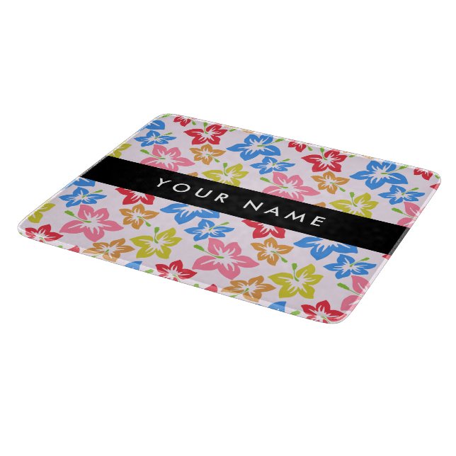 Colourful Hibiscus, Pattern Of Flowers, Your Name Cutting Board (Corner)