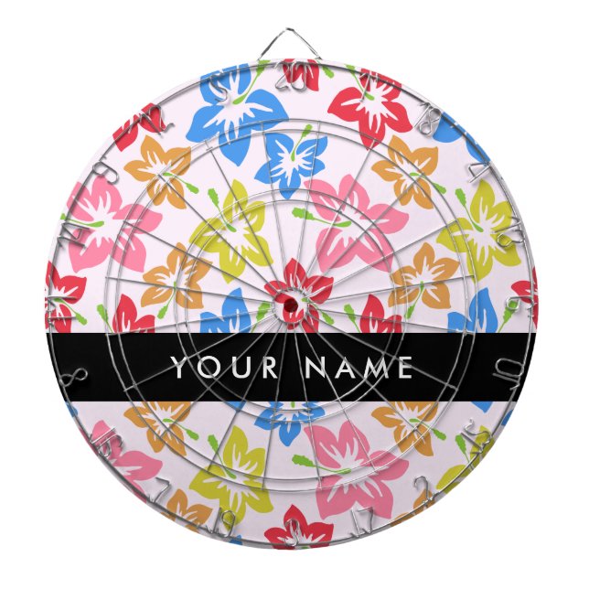 Colourful Hibiscus, Pattern Of Flowers, Your Name Dartboard (Front)