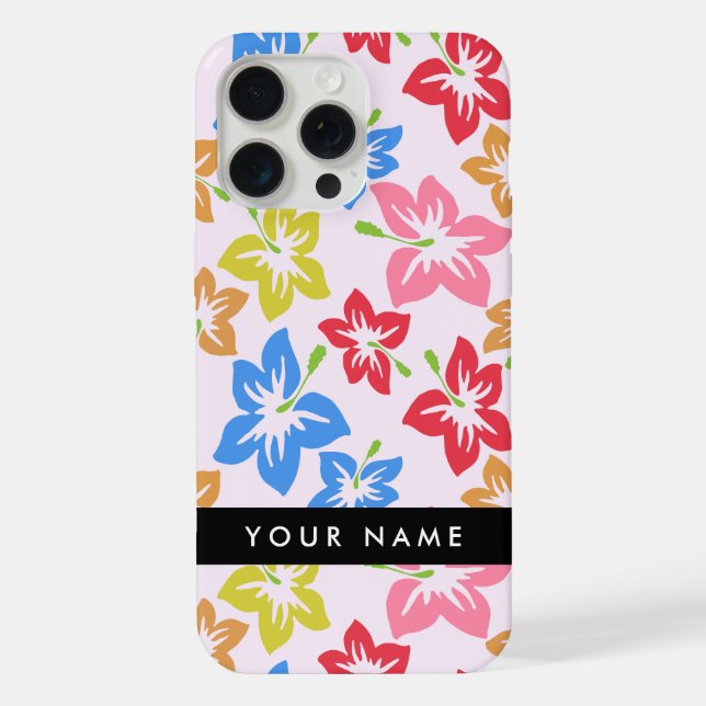 Colourful Hibiscus, Pattern Of Flowers, Your Name iPhone Case (Back)