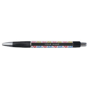 Colourful Hibiscus, Pattern Of Flowers, Your Name Pen